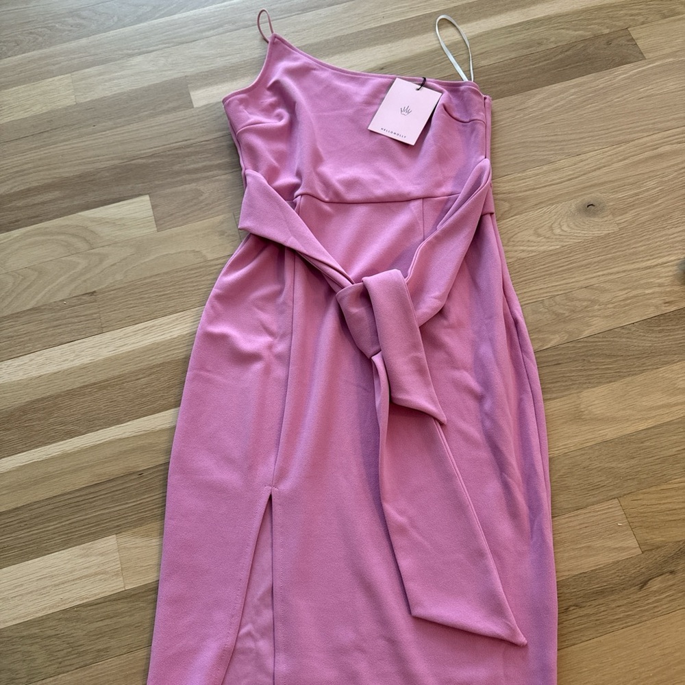 Hello Molly Pink Midi Dress with Tie Detail